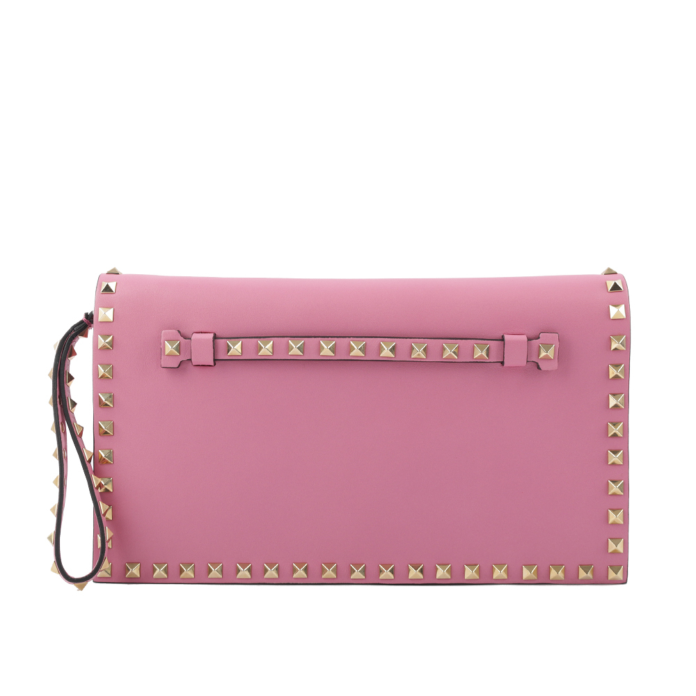 【VALENTINO】小牛皮鉚釘附提把手拿包