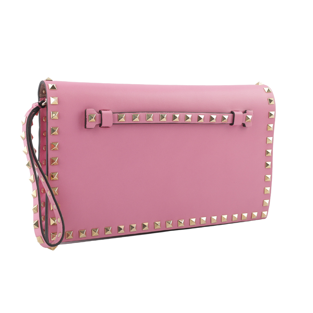 【VALENTINO】小牛皮鉚釘附提把手拿包(粉色) IW2B0399NBD N50