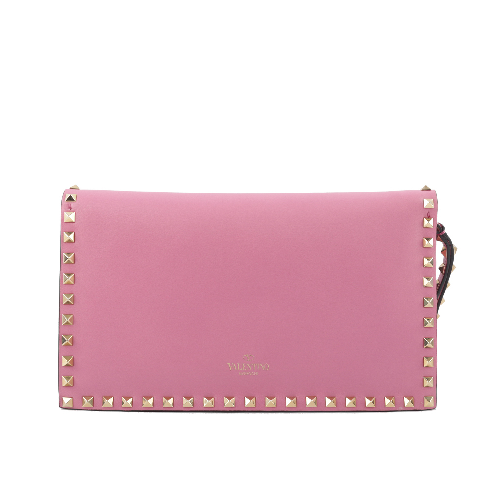 【VALENTINO】小牛皮鉚釘附提把手拿包(粉色) IW2B0399NBD N50