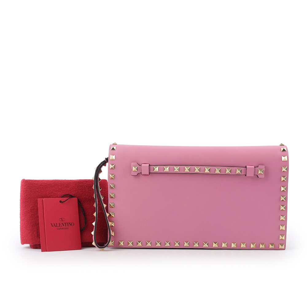 【VALENTINO】小牛皮鉚釘附提把手拿包(粉色) IW2B0399NBD N50