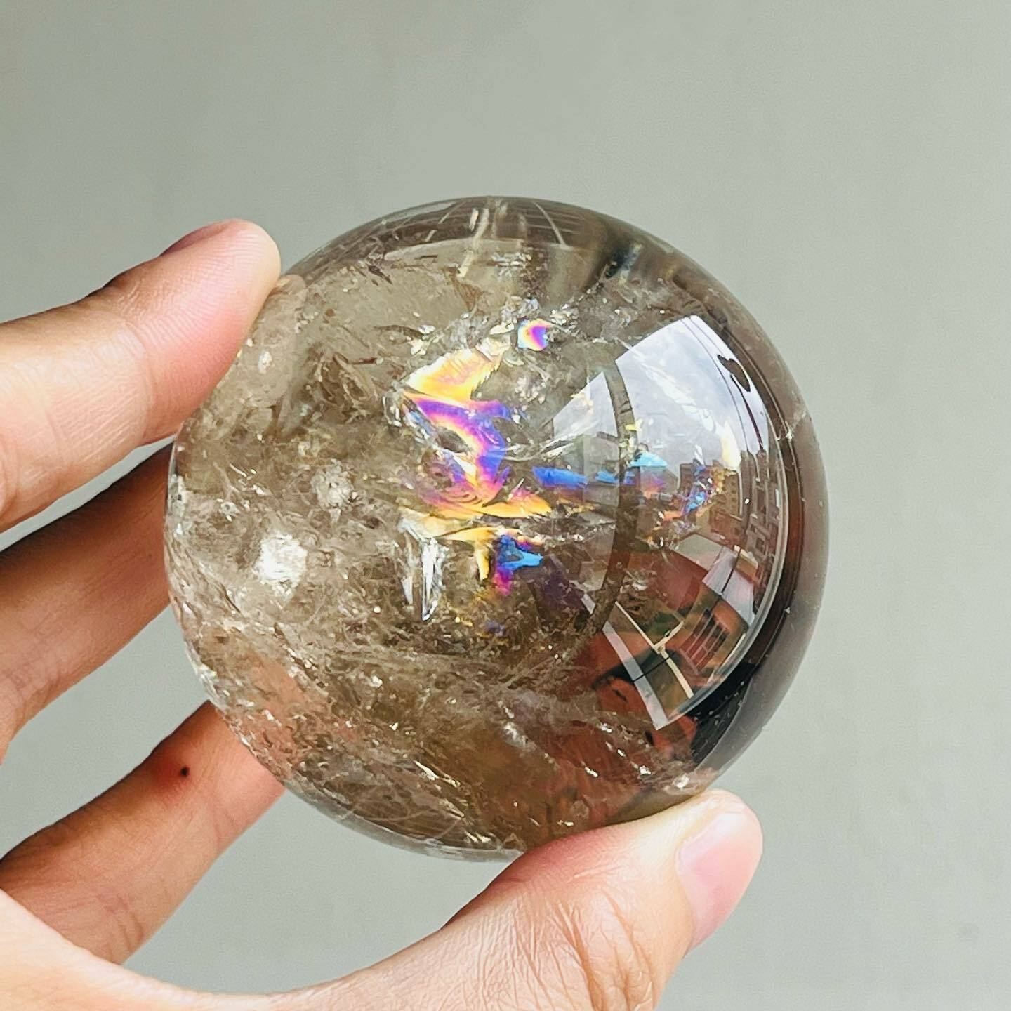 [原石] 爆彩煙晶/茶晶球 水晶球 5.5公分