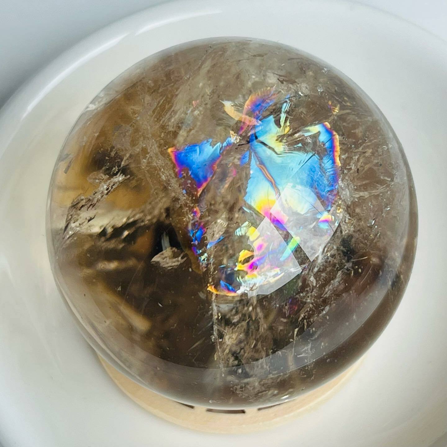 [原石] 爆彩煙晶/茶晶球 水晶球 5.5公分