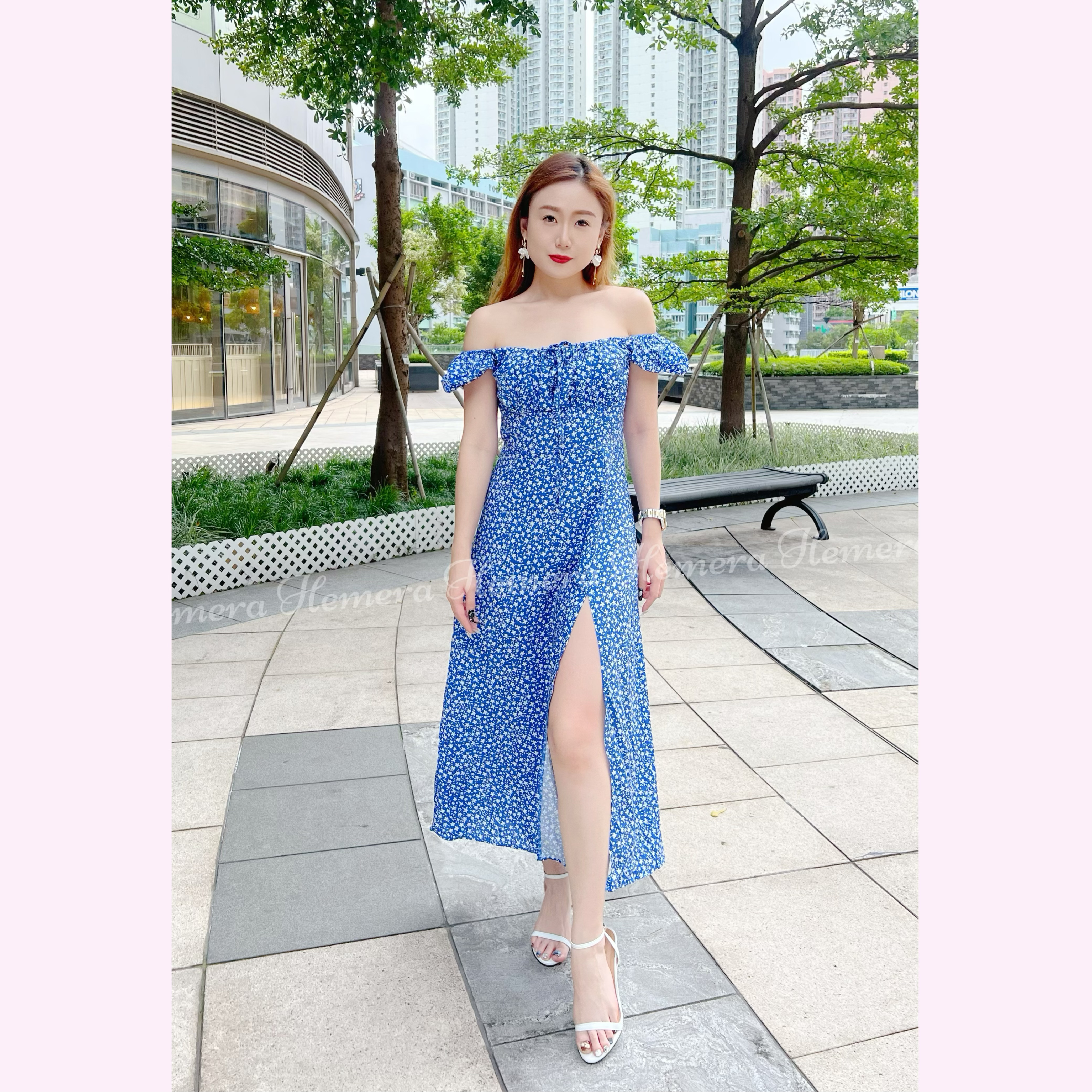 DR23S0751 碎花開叉連身裙