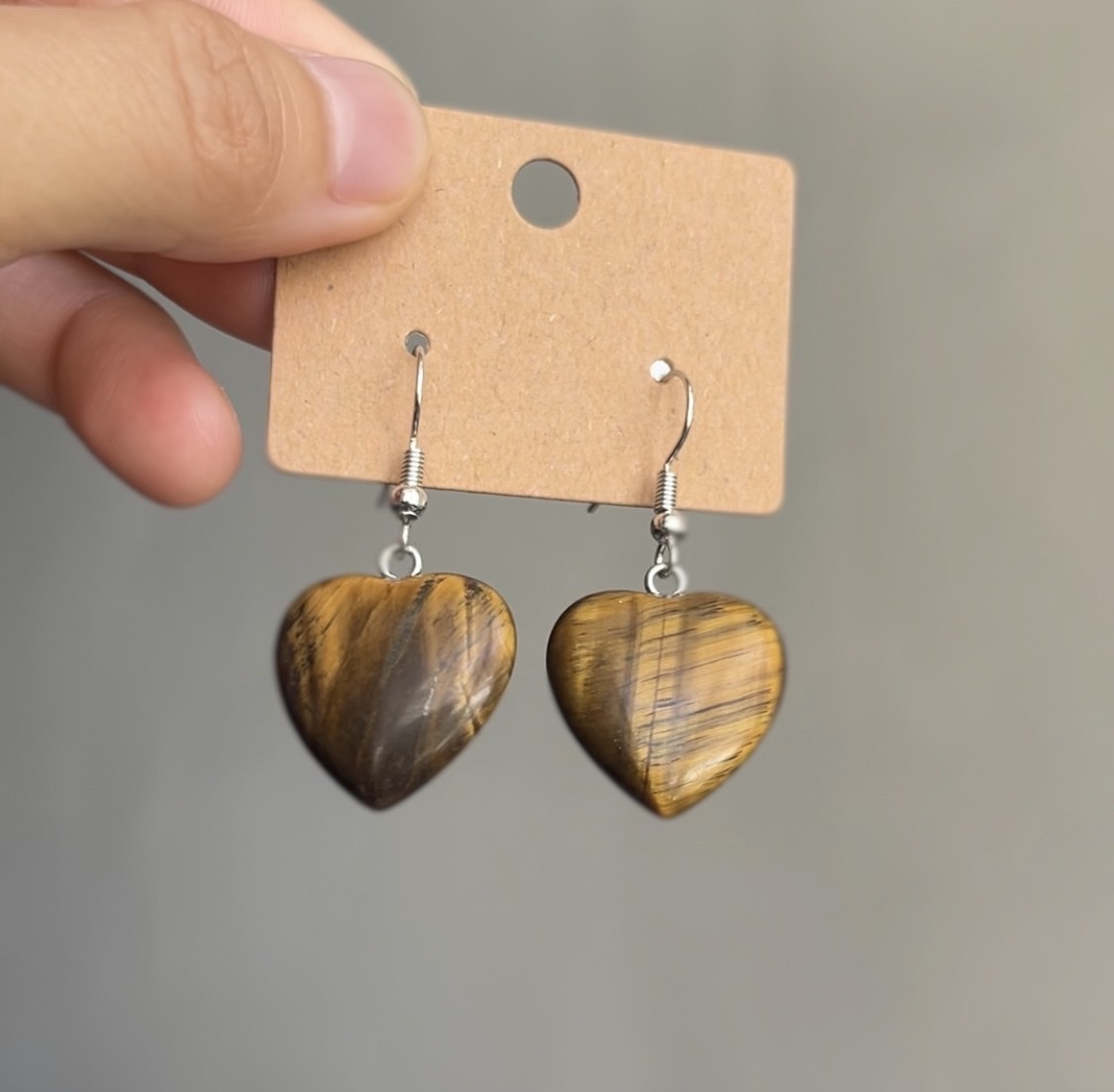 [原石] 水晶耳環 粉晶、虎眼石、白松石