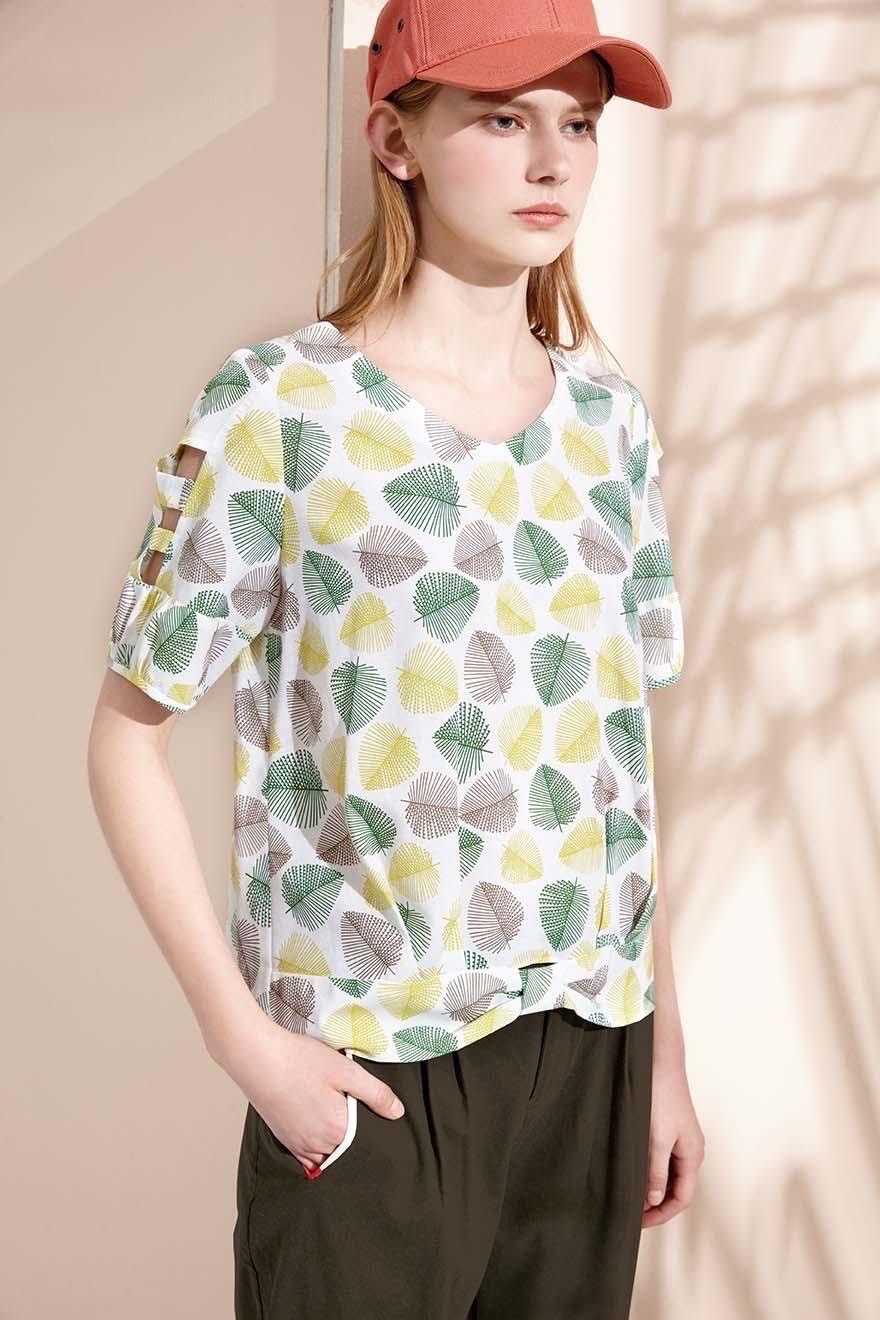 舒適V領袖子簍空造型田園風透氣上衣S6331