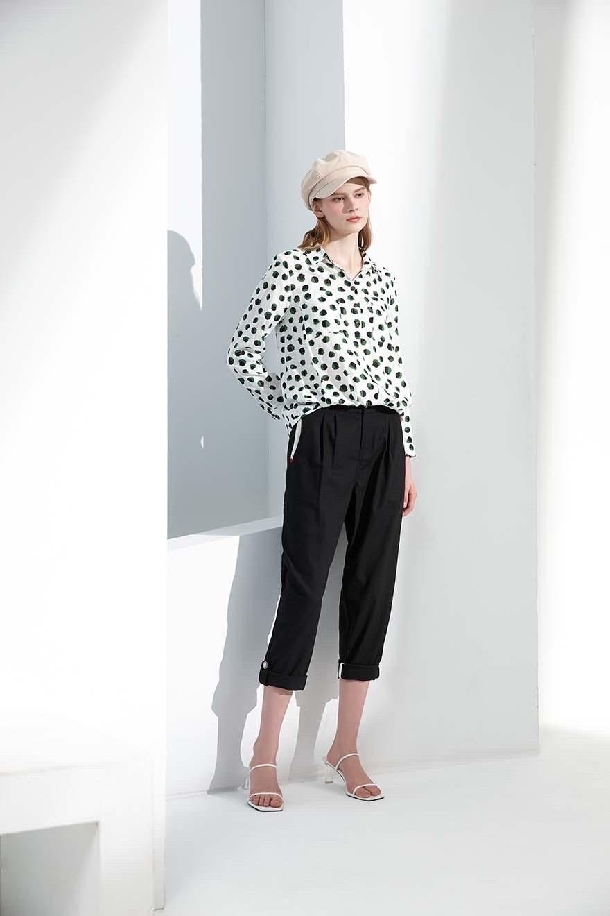 OL時尚個性口袋褲口配色造型反摺休閒褲S6591