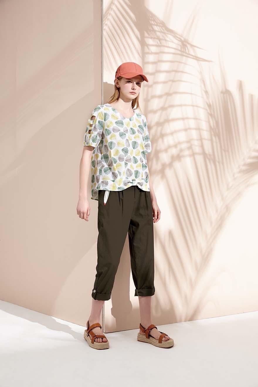 OL時尚個性口袋褲口配色造型反摺休閒褲S6591