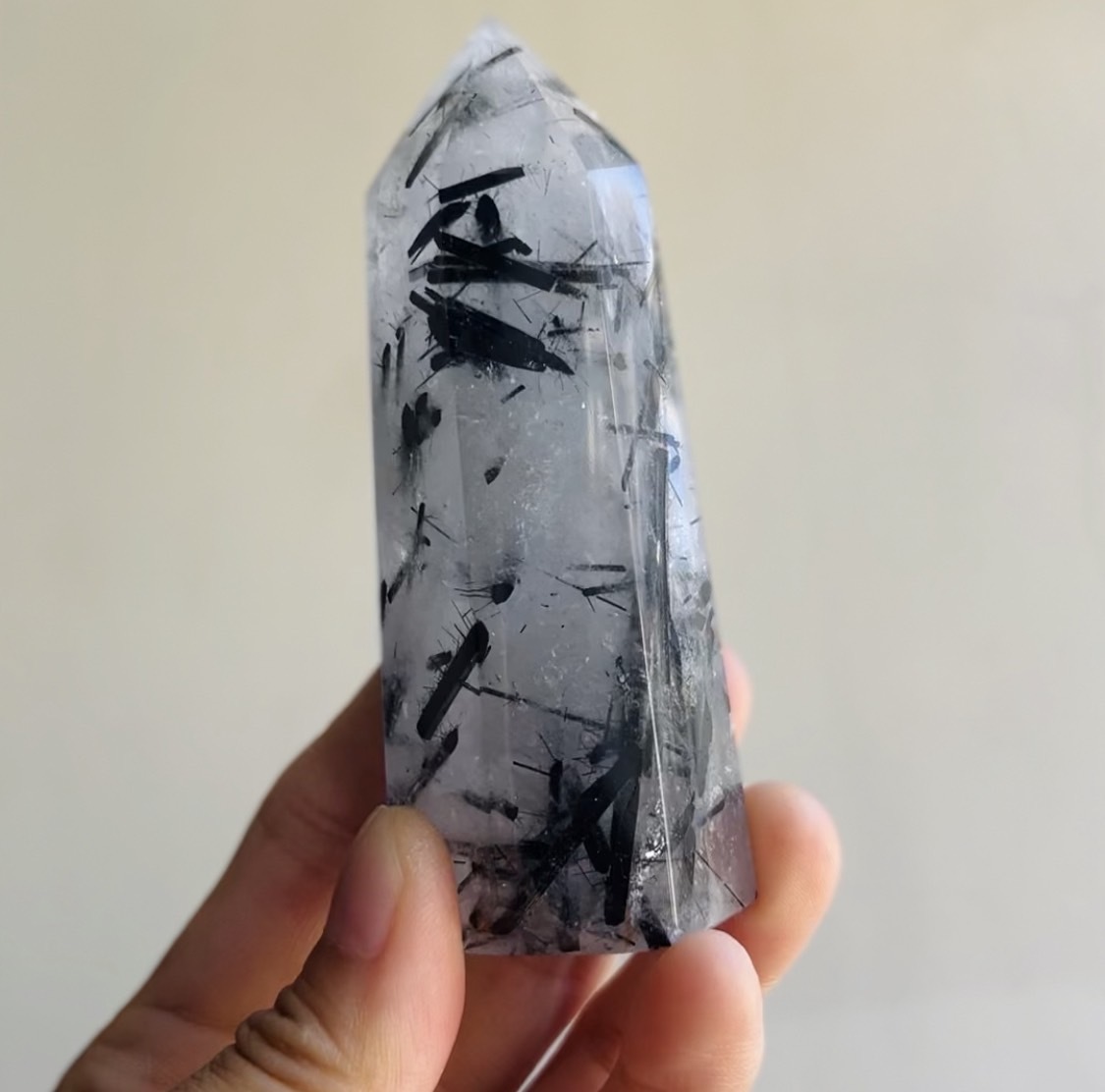 [原石] 黑碧璽髮晶 水晶柱