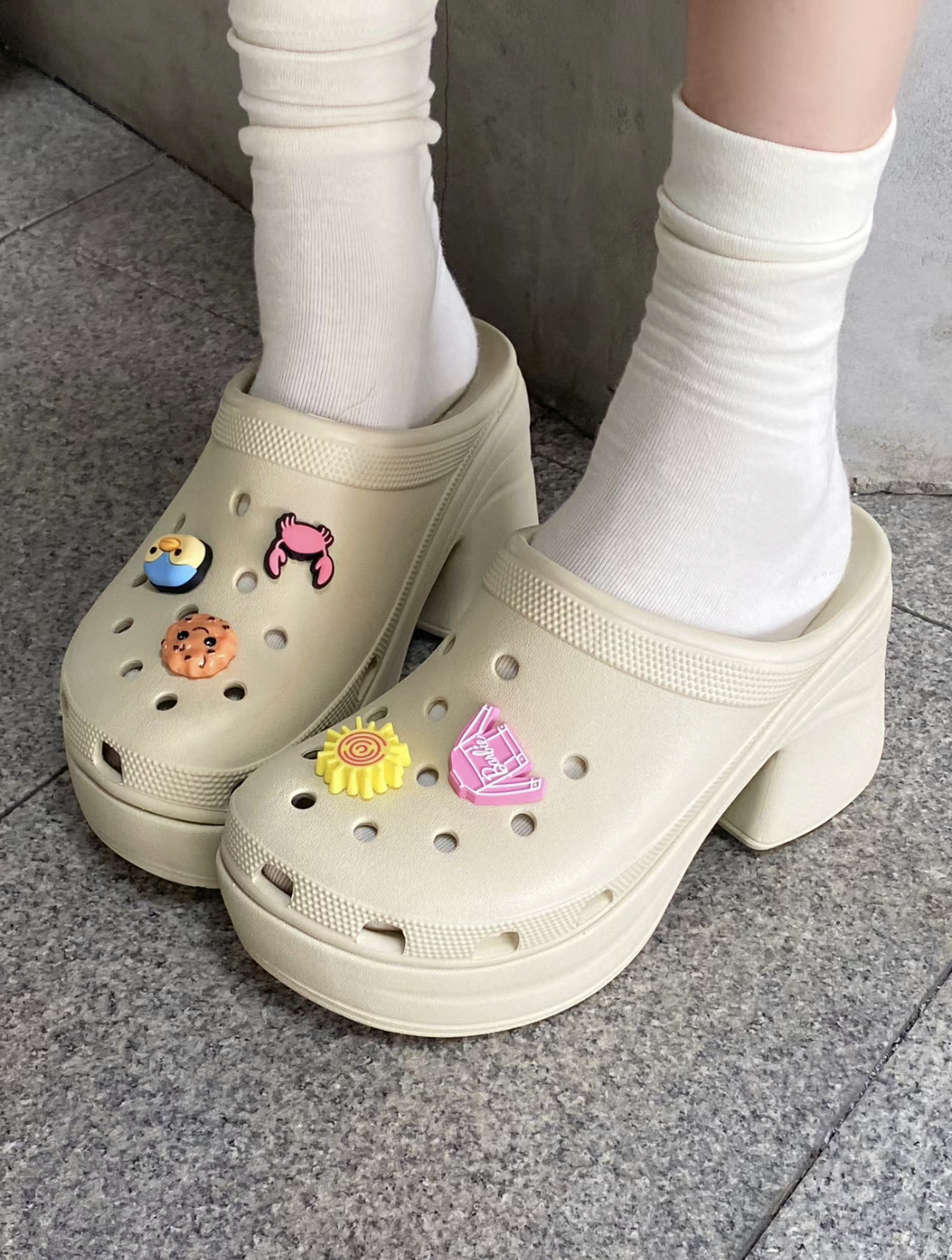 Crocs Siren 人魚高跟洞洞鞋 米