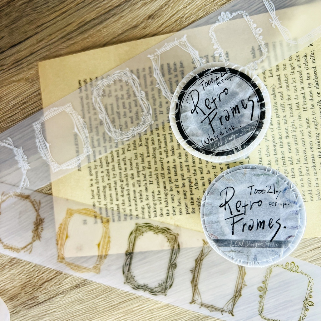 吉 LCN．古典邊框Retro Frames 5cm白墨/彩墨霧面PET膠帶 <整捲/分裝>