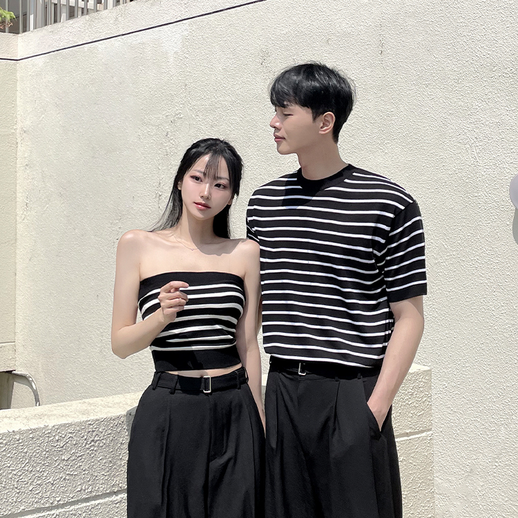 條紋針織上衣/平口上衣 (兩色)