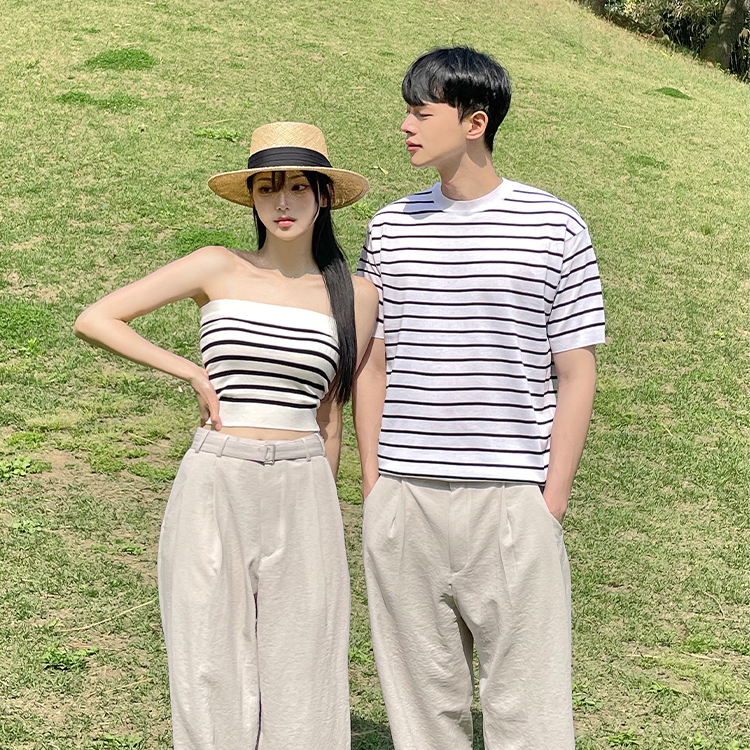 條紋針織上衣/平口上衣 (兩色)