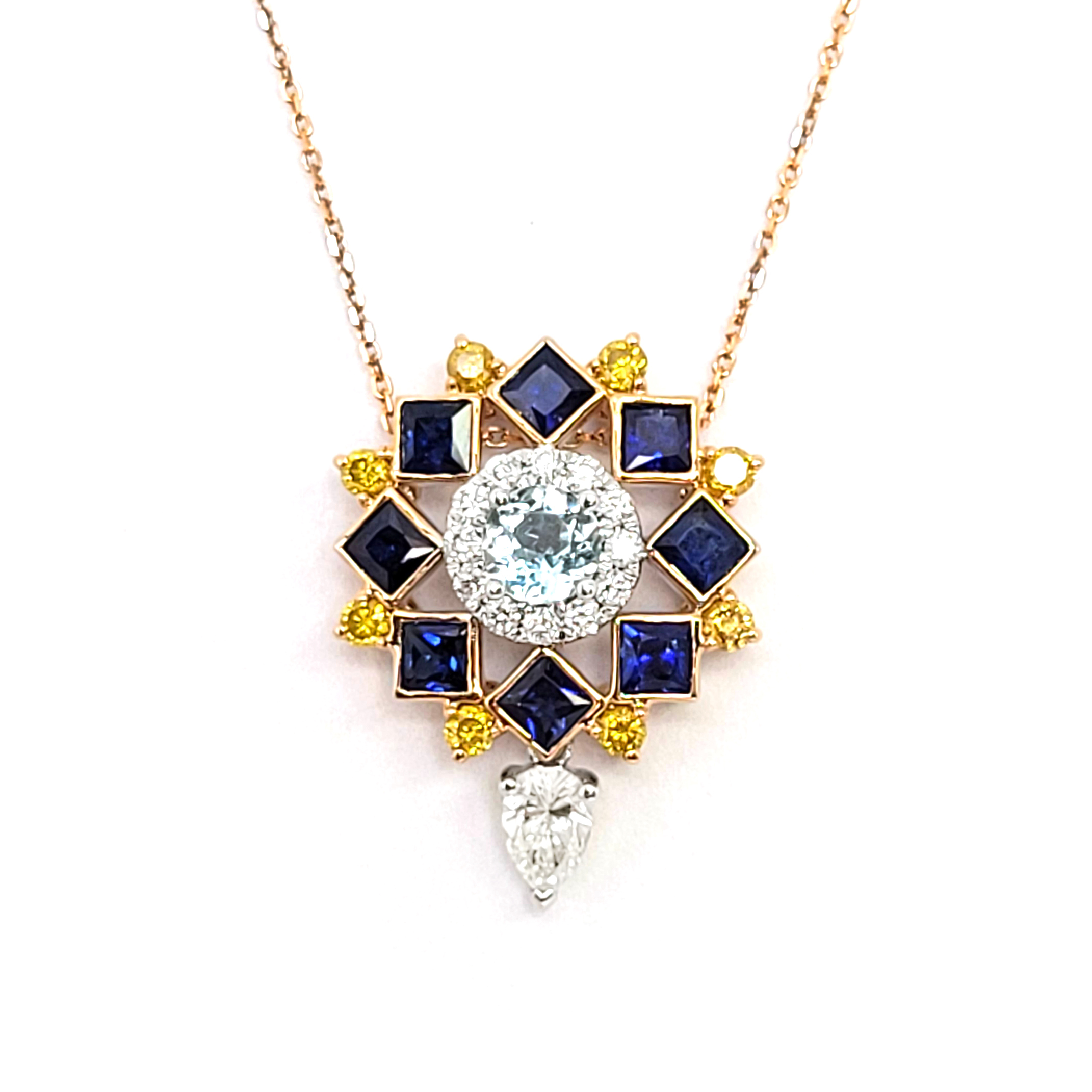 18K玫瑰金/白金天然鑽石彩寶吊墜