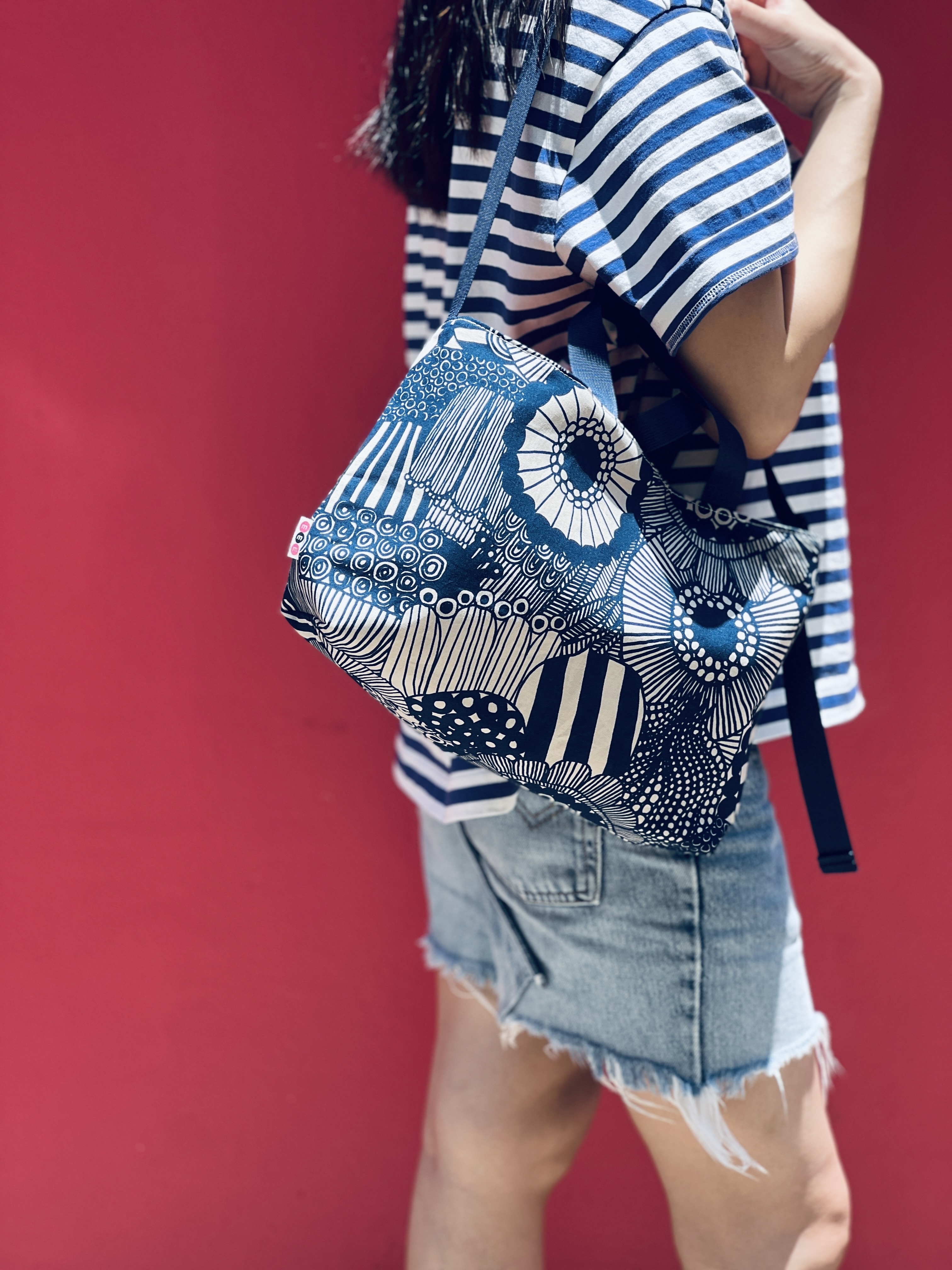 3 way easy tote | Marimekko fabric | 藍色圈圈pattern