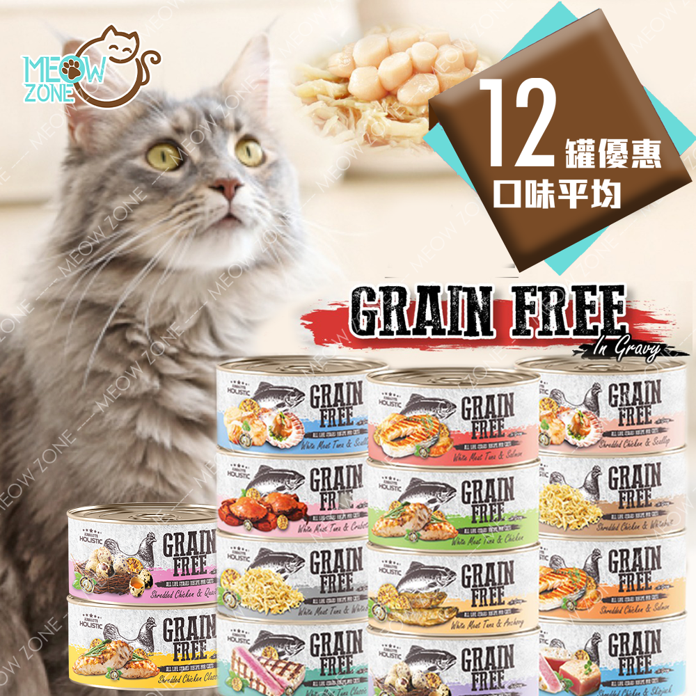【試食優惠】Absolute Holistic Grain Free 肉絲湯汁貓罐 80g - 12罐裝 (平均口味)