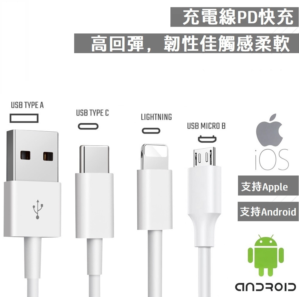 充電線2米5A 充電線快充傳輸線Type-C, Lightning, Micro-usb, PD