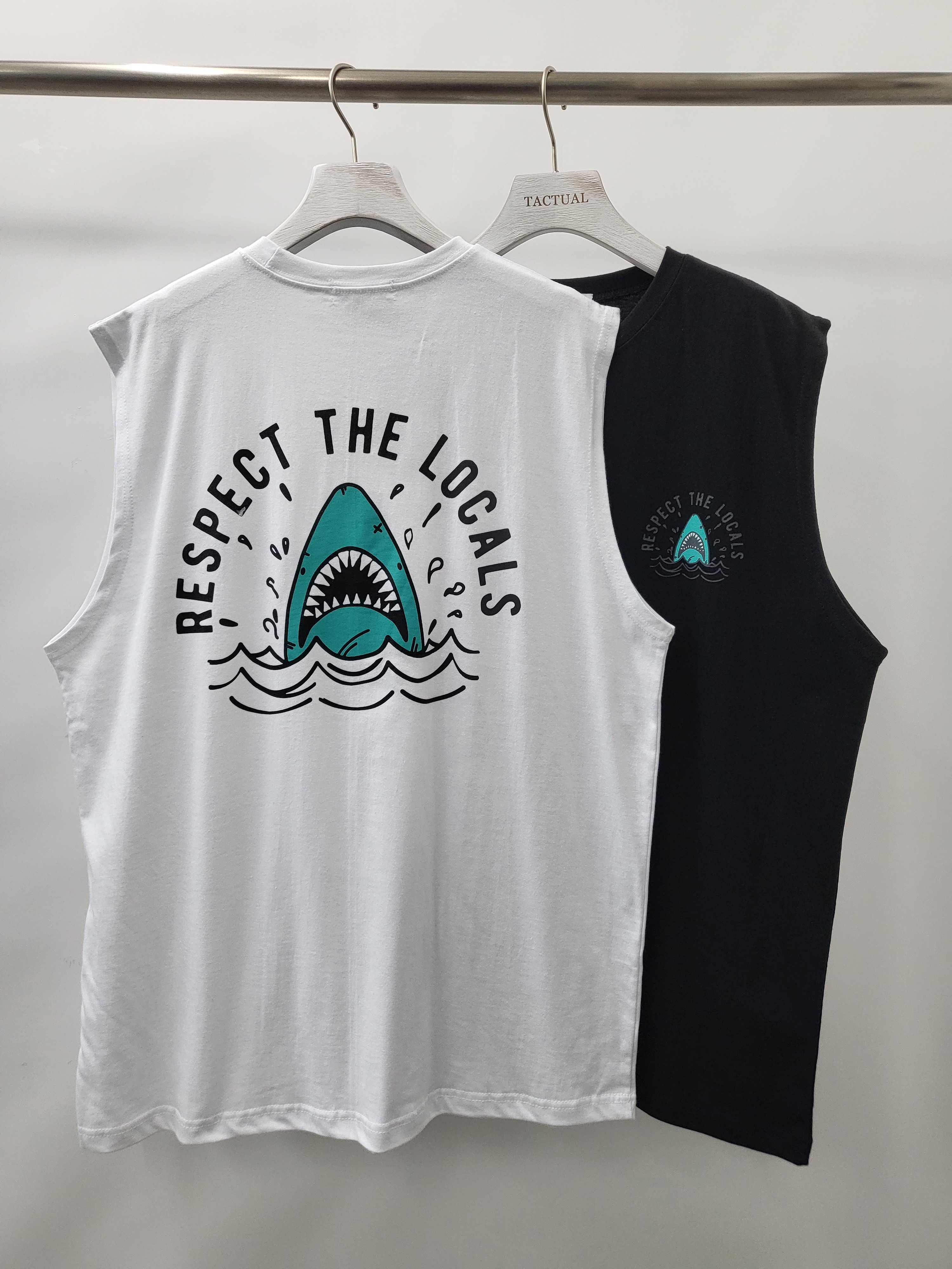 英文字鯊魚圖案背心 V977