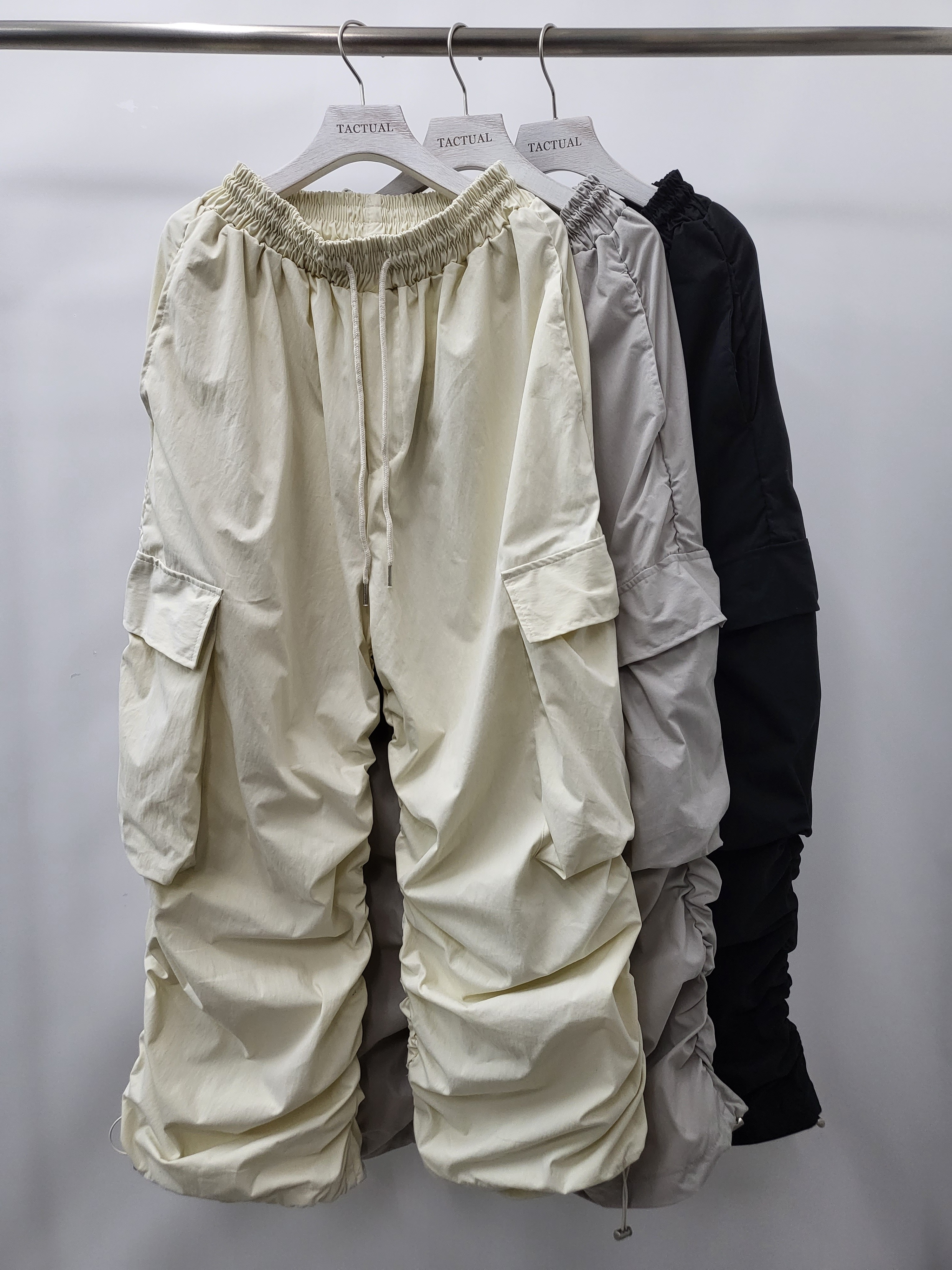 皺邊可束腳工裝鬆身褲 P2513