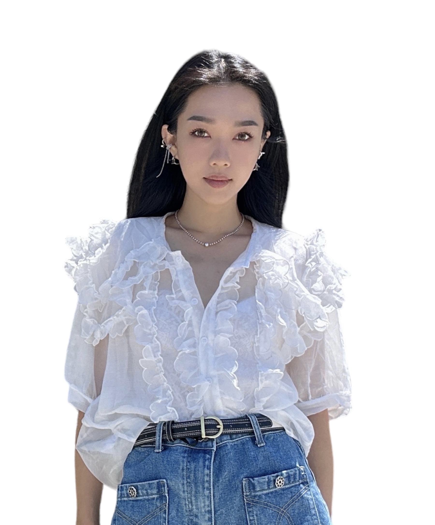 波浪邊反領紗恤上衣（現貨產品）