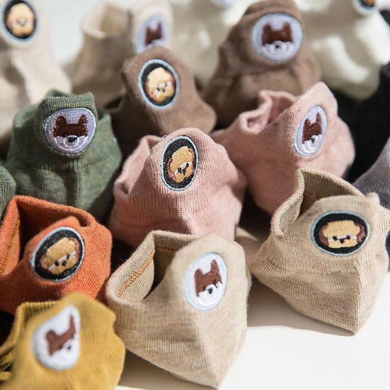 可愛狗狗刺繡船襪 1套10對