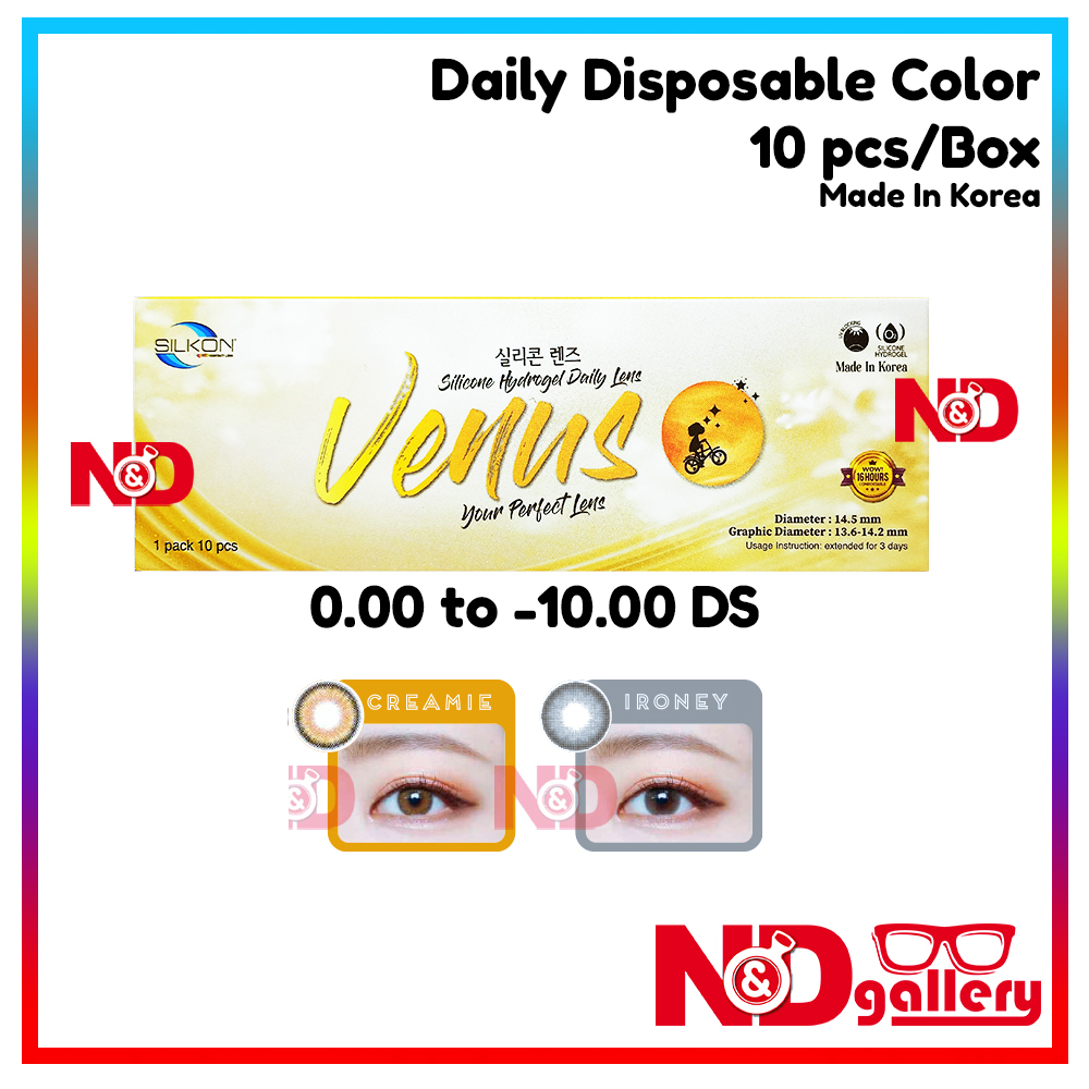 Silkon Venus Daily Disposable Color Contact lens 10pcs/box 0.00 to -10.00 DS Dia 14.5mm (Creamie & Ironey)