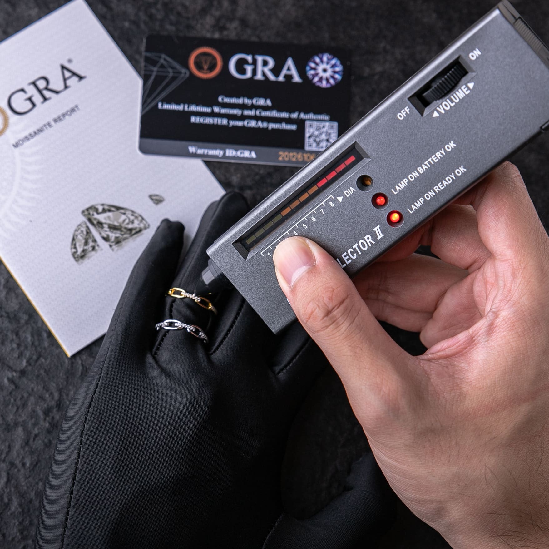 925純銀莫桑石長方形鎖鏈戒指