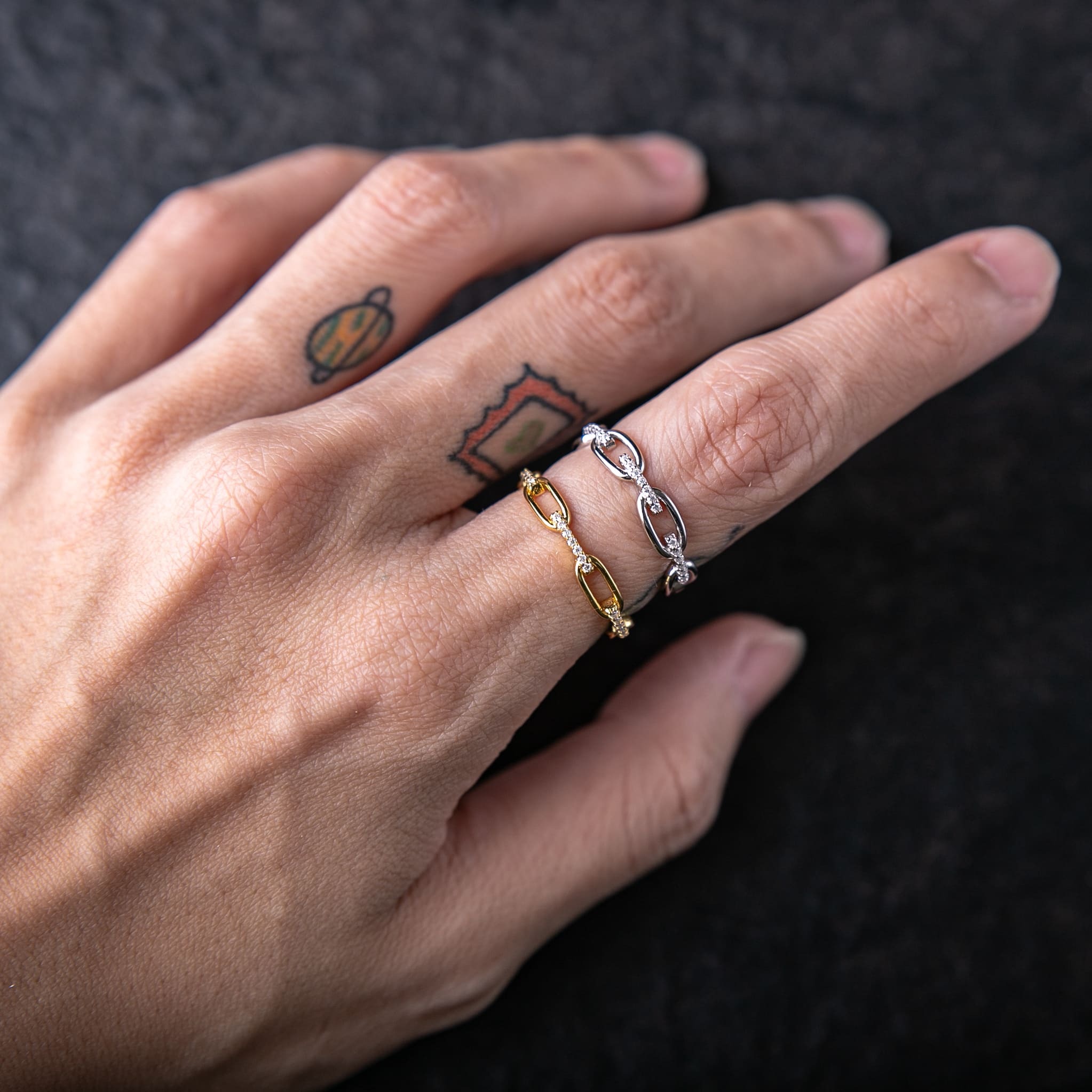 925純銀莫桑石長方形鎖鏈戒指