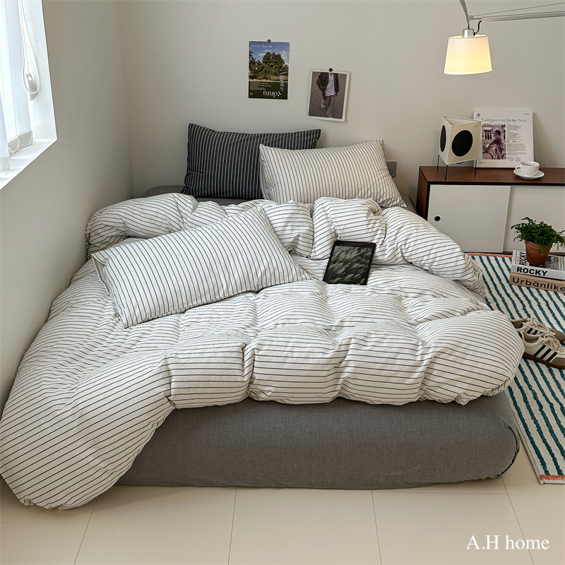 【ＡＨ0002】日系無印風條紋純棉床包組（6色）