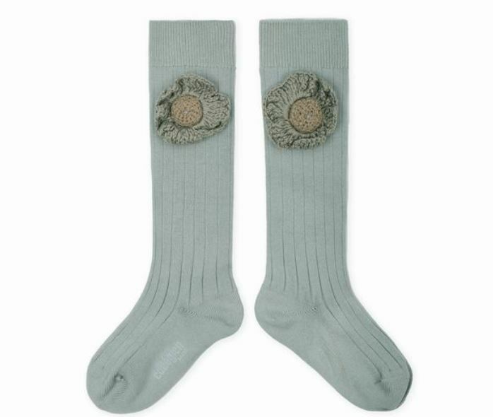 COLLEGIEN 針織花朵長襪Fleur -Aigue Marine藍綠