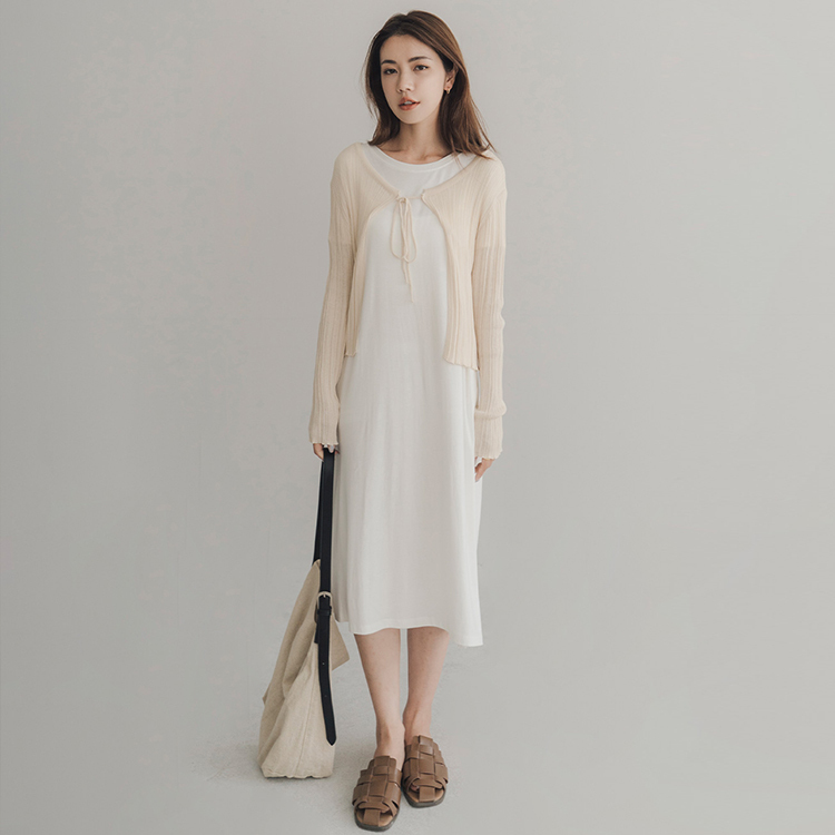 簡約素色長版洋裝