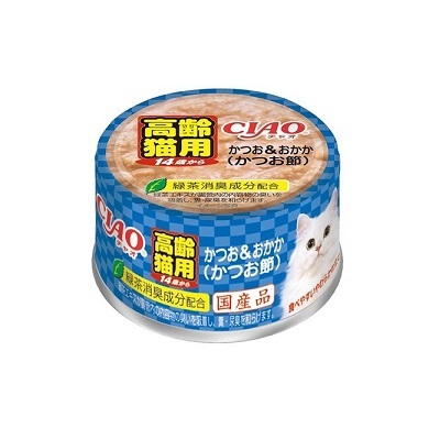 CIAO貓罐頭 14歲高齡貓 鰹魚+鰹魚片 75G M-52 【原箱24 罐】