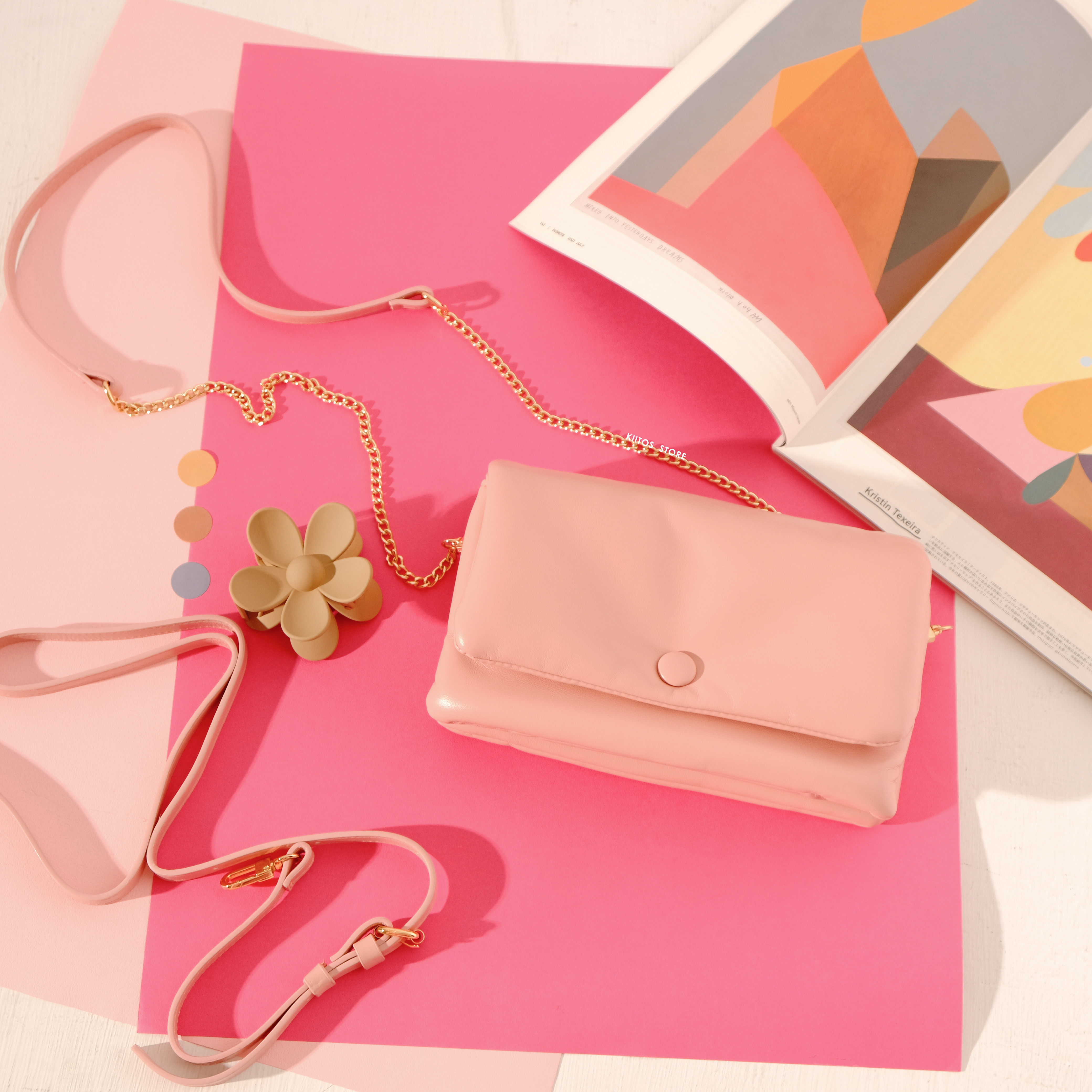 Lancome蘭蔻粉紅法式時尚雙層雙鍊雲朵包