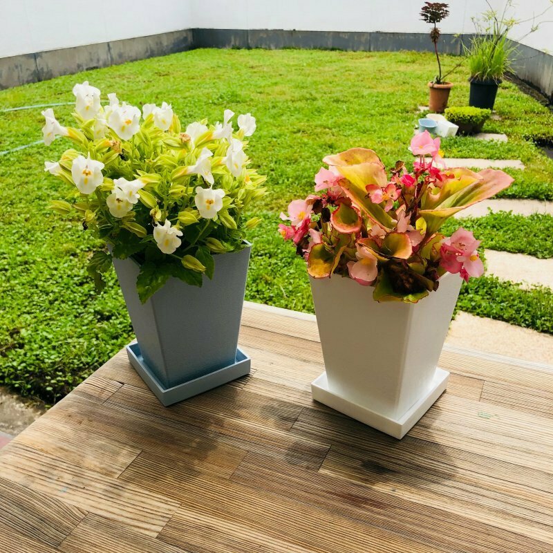 附底盤花盆/藍灰 9.9x13.6x9.9cm