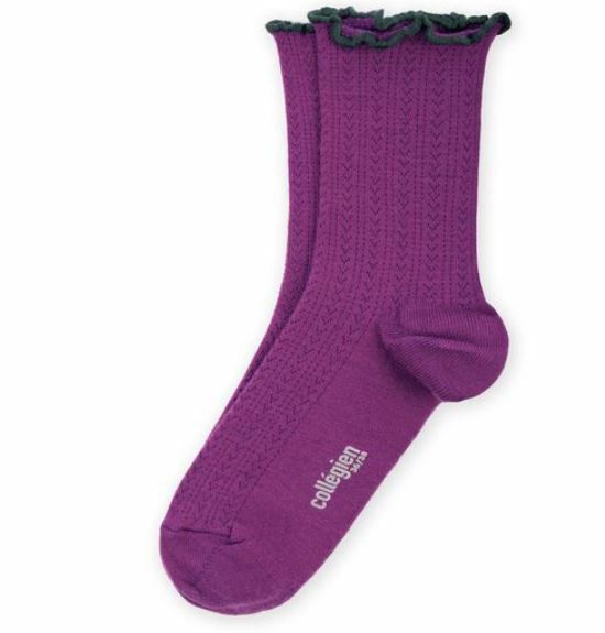 COLLEGIEN 滾邊跳色羊毛針織襪 Ambre-Cyclamen深紫