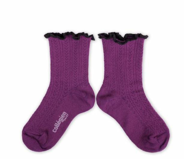 COLLEGIEN 滾邊跳色羊毛針織襪 Ambre-Cyclamen深紫