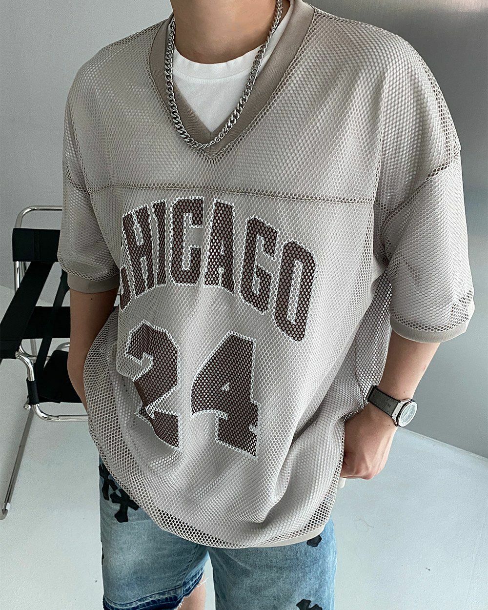 V領網紋英文字短袖Tee VOLT-015T