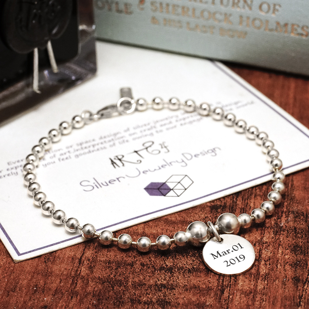 泡泡糖圓牌刻字手鍊 寬版 925純銀中性 男生手鍊