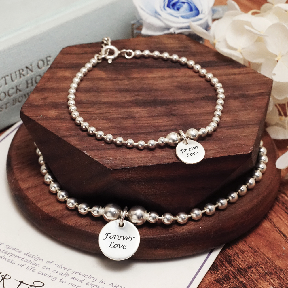 泡泡糖圓牌刻字手鍊 情侶款 925純銀對鍊組