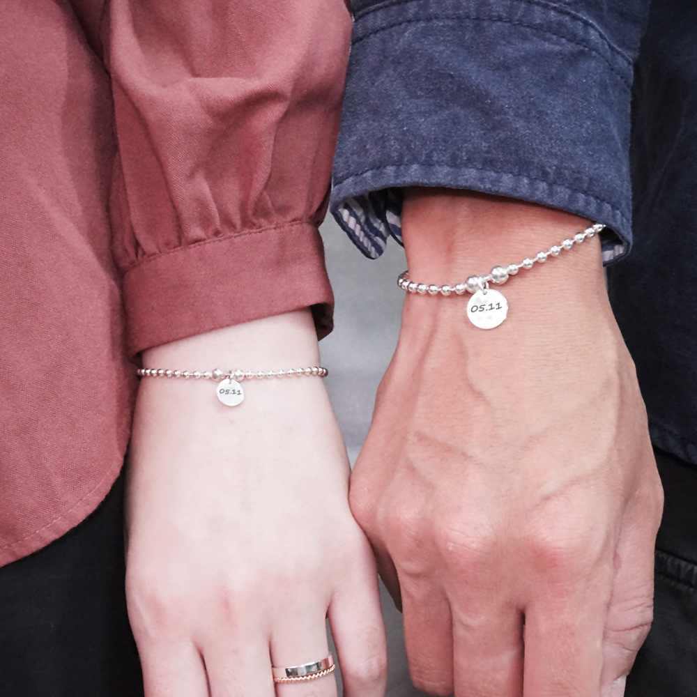 泡泡糖圓牌刻字手鍊 情侶款 925純銀對鍊組