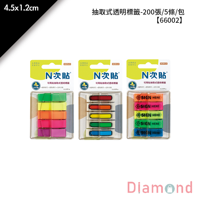 N次貼 抽取式透明標籤- 200張/5條/包 4.5x1.2cm【66002】