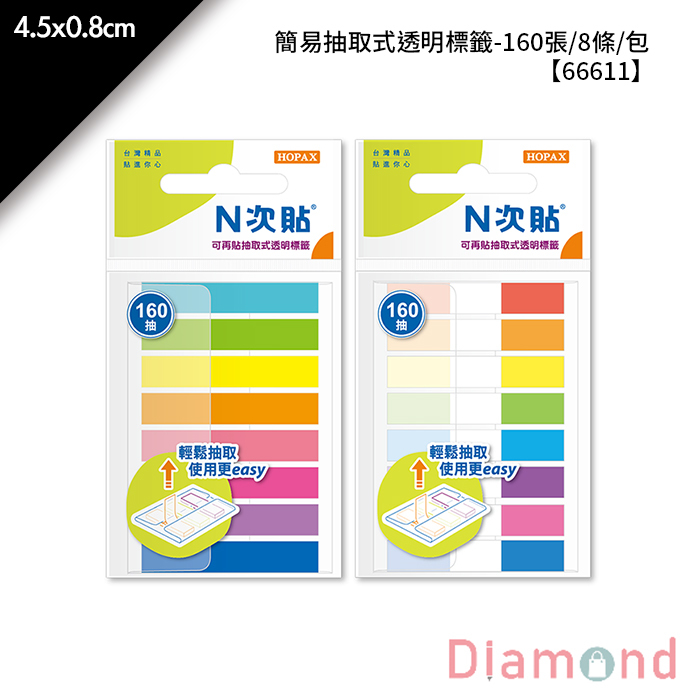 N次貼 簡易抽取式透明標籤- 160張/8條/包 4.5x0.8cm【66611】