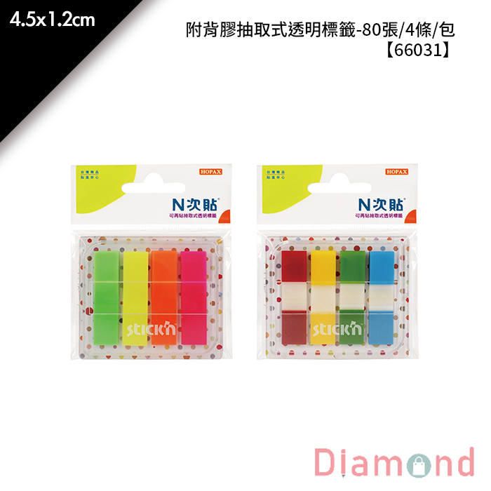 N次貼 附背膠抽取式透明標籤- 80張/4條/包 4.5x1.2cm【66031】