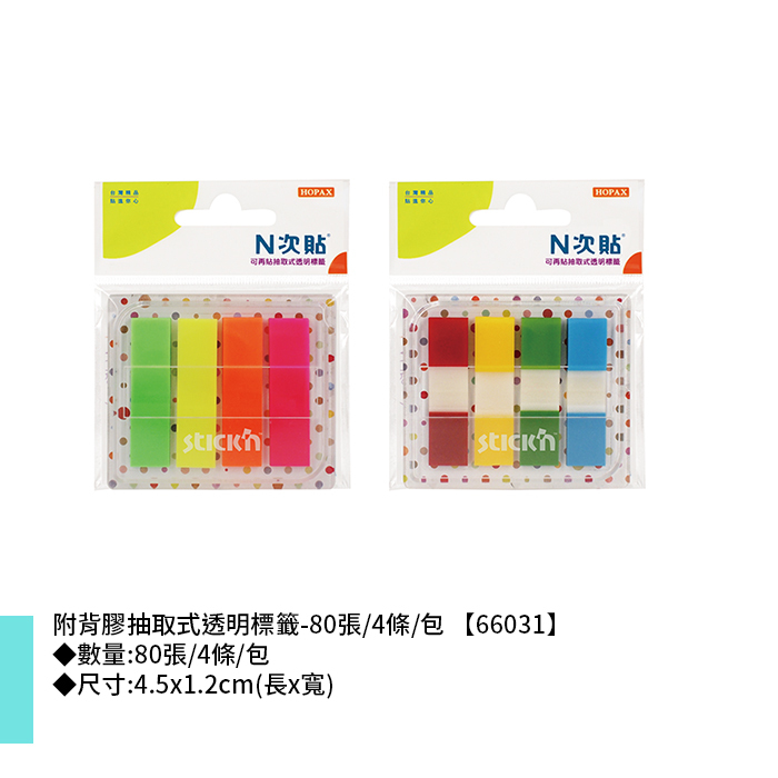 N次貼 附背膠抽取式透明標籤- 80張/4條/包 4.5x1.2cm【66031】