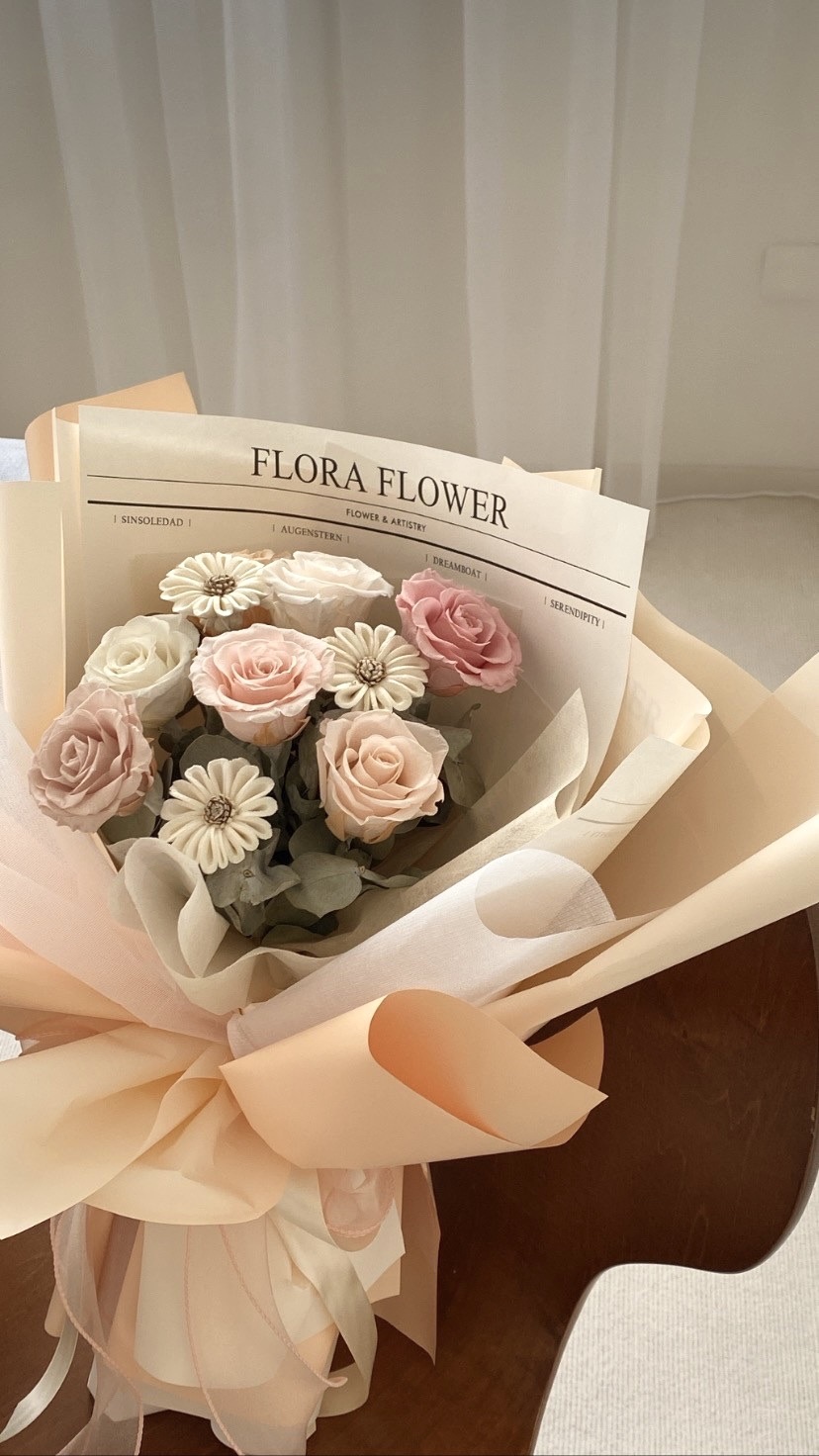 永生花韓系花束-奶油蜜橘