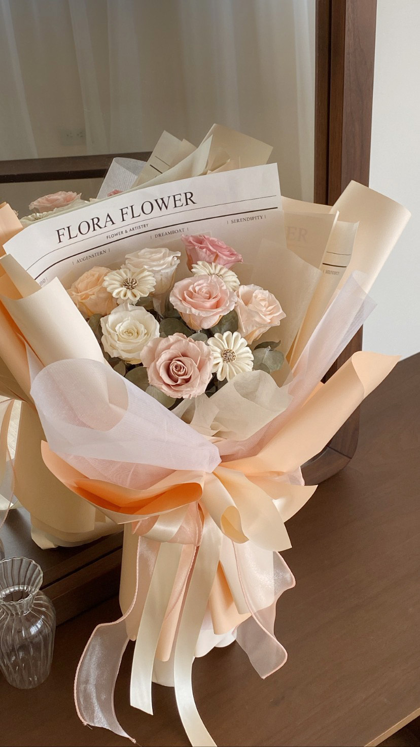 永生花韓系花束-奶油蜜橘