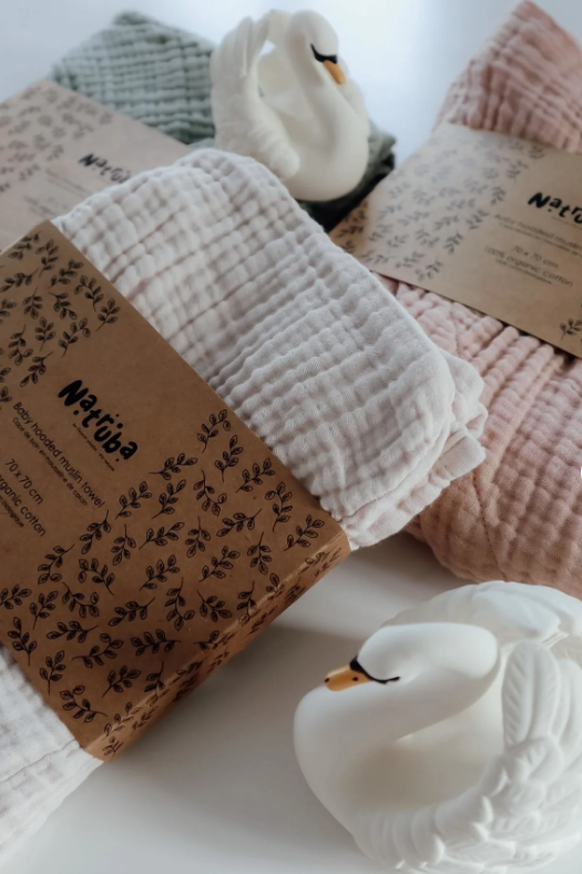 Natruba - Muslin hooded bathtowel有機棉四層紗包頭浴巾(Creme)