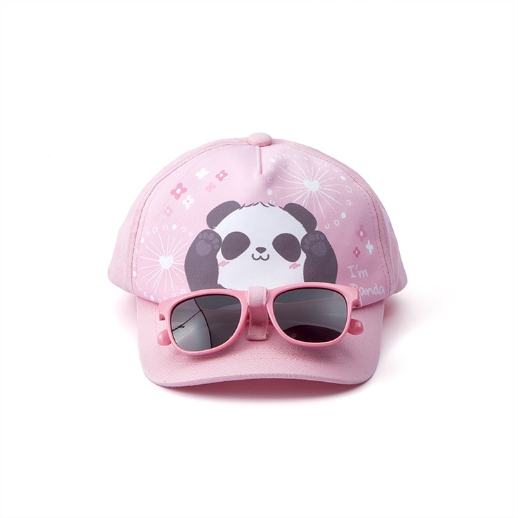 Panda Printed Cap (Pink) with Glasses - Kids