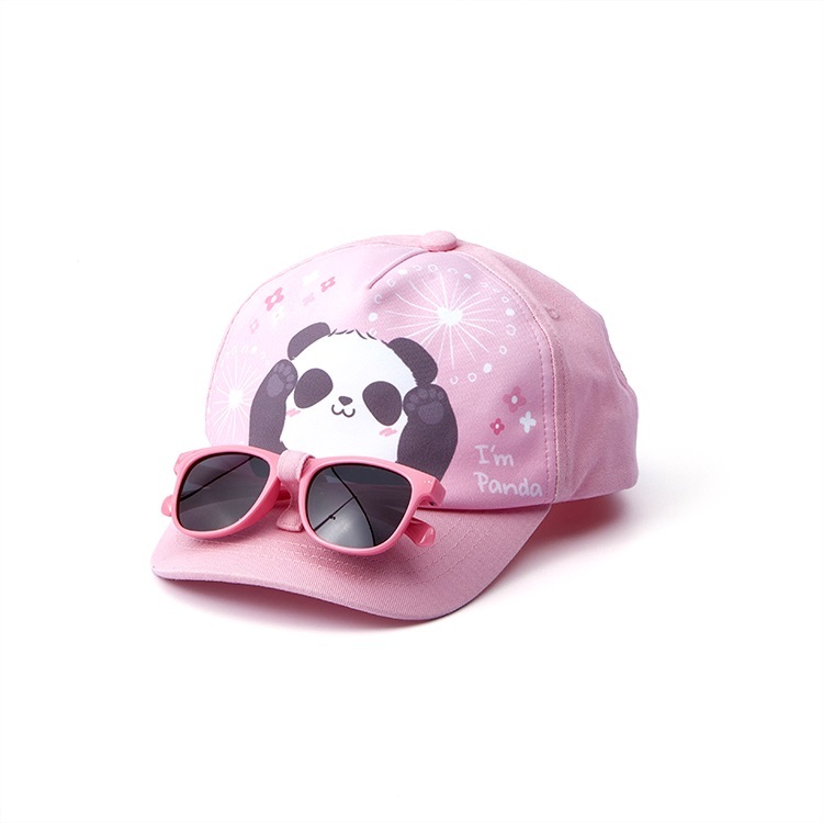 Panda Printed Cap (Pink) with Glasses - Kids