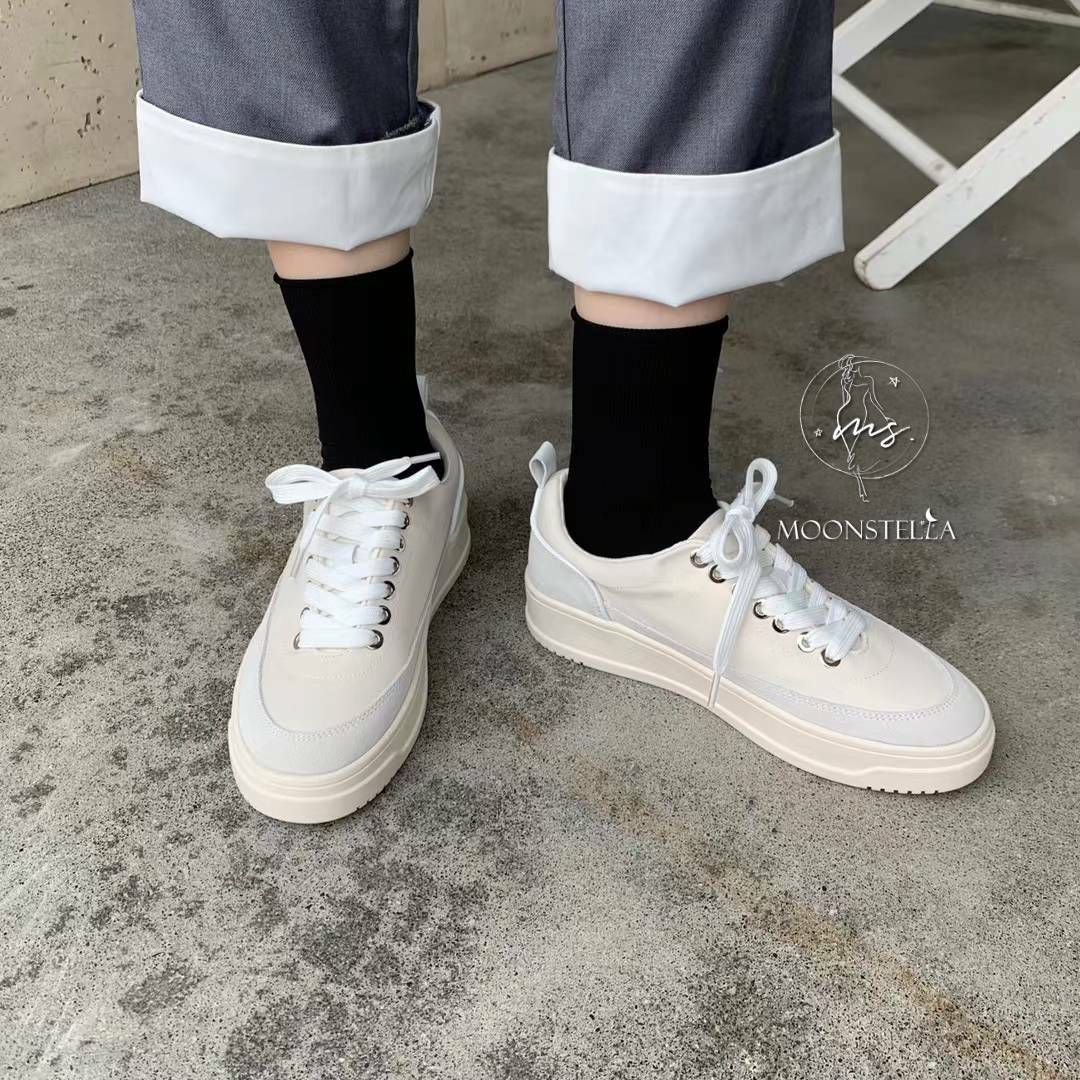 韓版簡約軟木塞底真皮休閒鞋