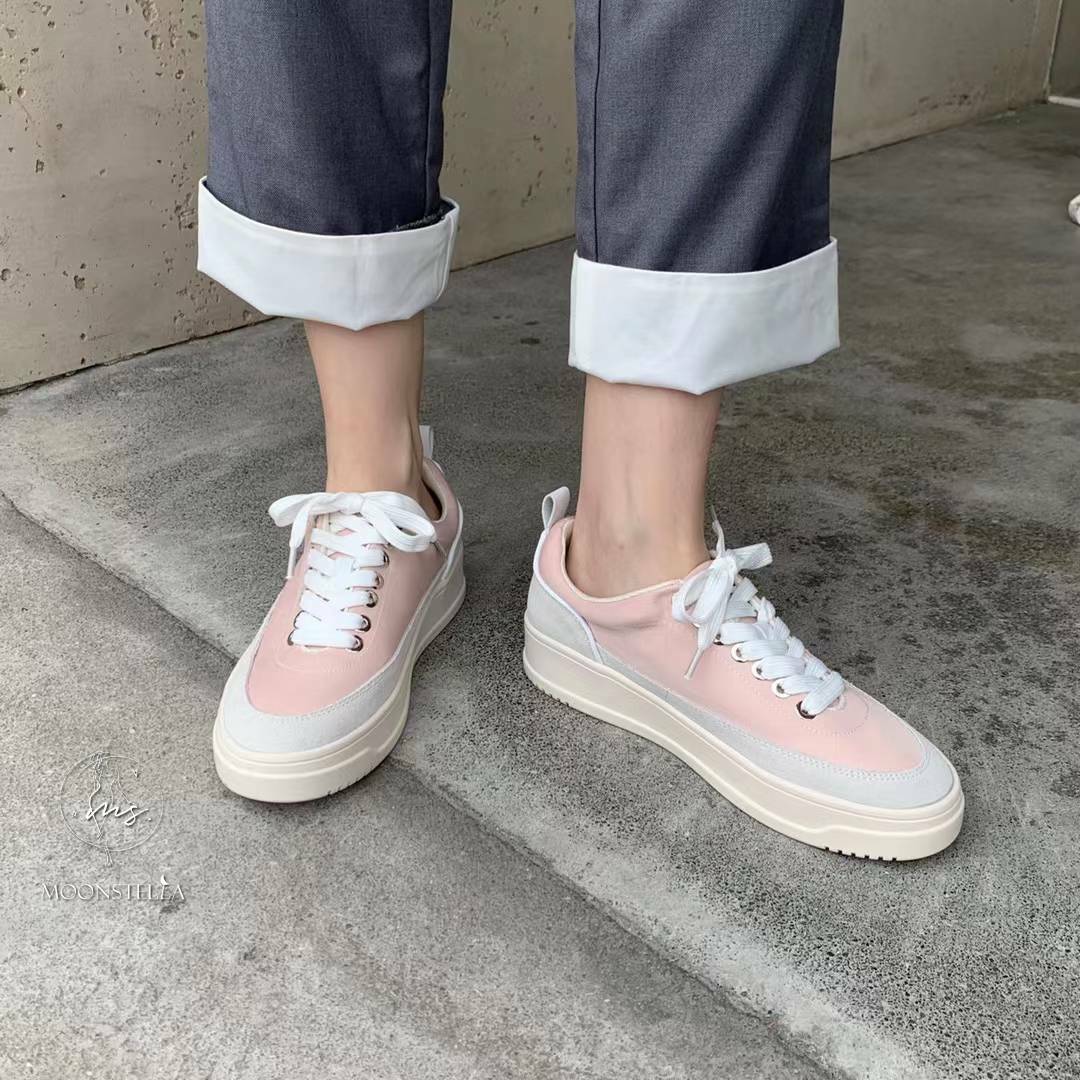 韓版簡約軟木塞底真皮休閒鞋